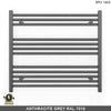 900mm Wide - 700mm High  Anthracite Grey Electric Heated Towel Rail Radiator