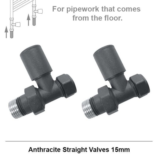 Straight Anthracite Radiator Valves 15mm Pair