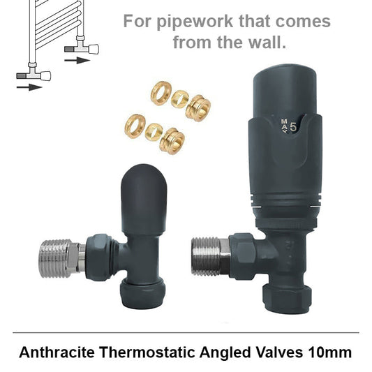 Modern Anthracite Angled Thermostatic Radiator Valves 10mm Pair