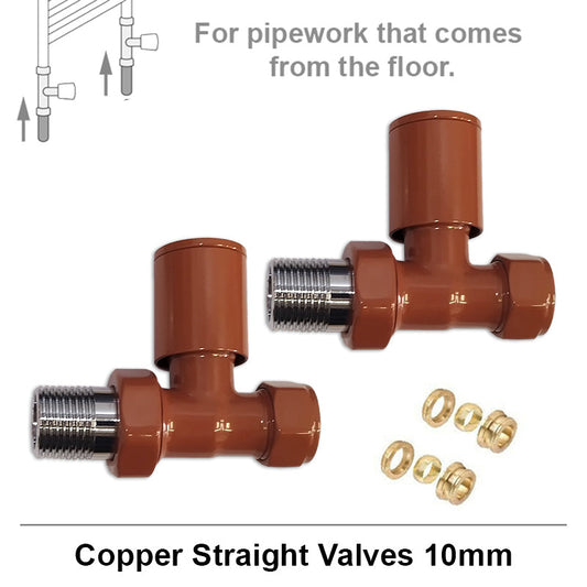 Straight Copper Look Radiator Valves Pair Set 10mm Pair