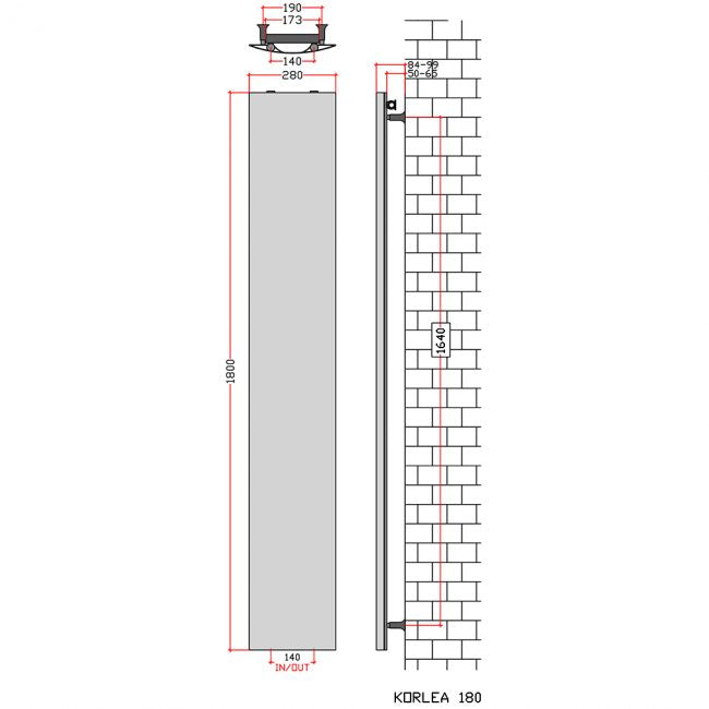 280mm Wide - 1800mm High Anthracite Accuro Korle Aluminium Designer Radiator
