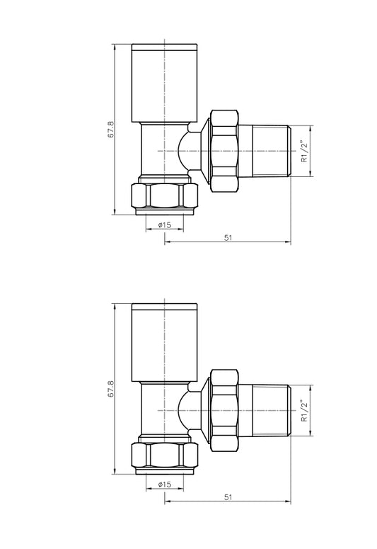 Paire de robinets de radiateur coudés modernes dorés de 15 mm