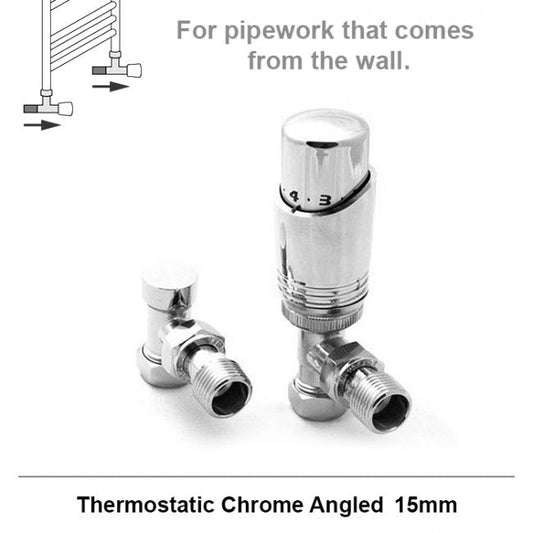 Modern Chrome Angled Thermostatic Radiator Valves 15mm Pair