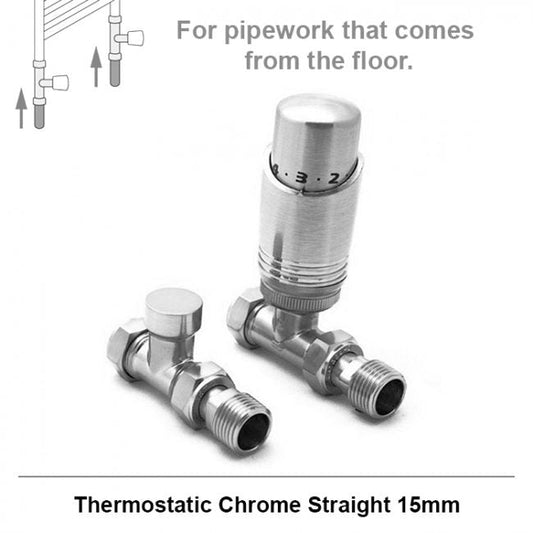 Modern Chrome Straight Thermostatic Radiator Valves 15mm Pair