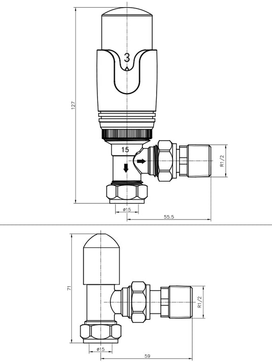 Paire de robinets thermostatiques coudés dorés modernes de 10 mm