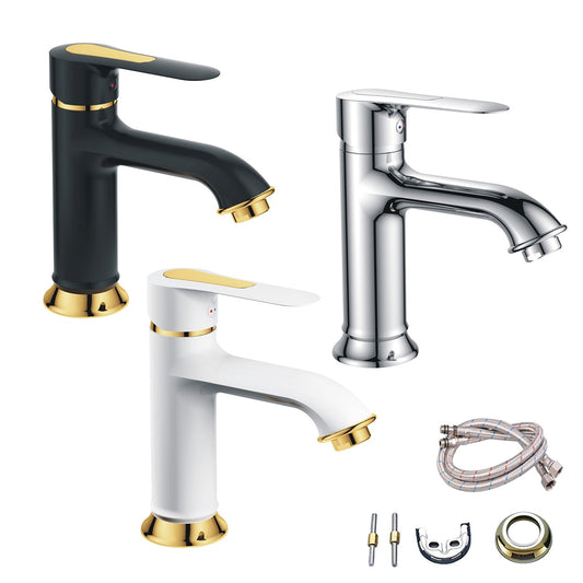 Bathroom Sink Tap Brass Single Lever Faucet Mixer Black White Chrome Gold