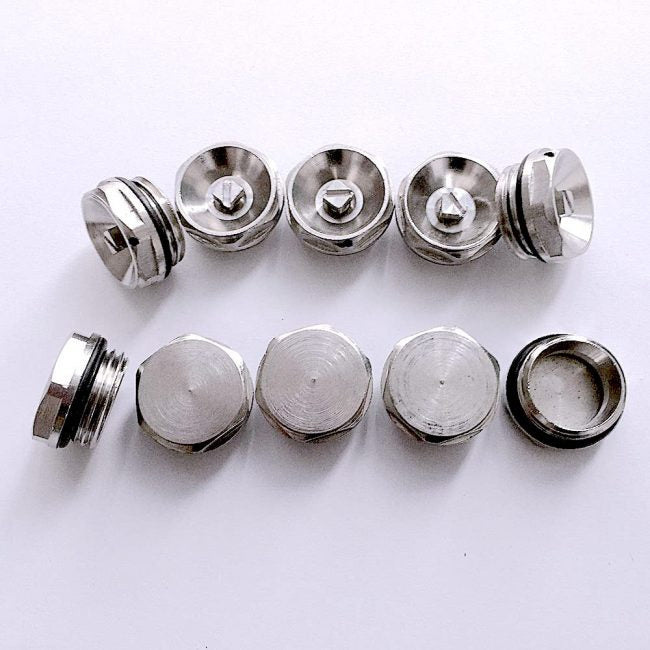 5 Chrome Blanking Blank Plug and 5 Manual Air Vent Valve 1/2" BSP 15mm