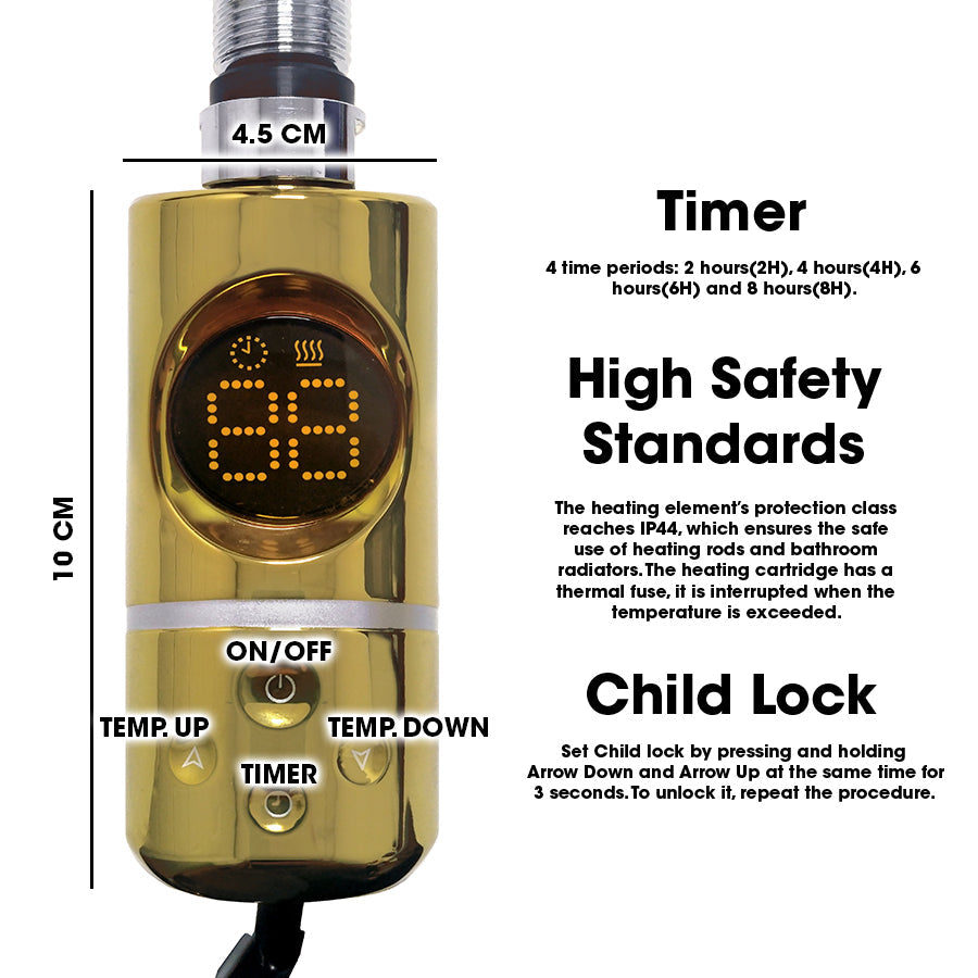 Kit de chauffage électrique à double combustible de type AF, sèche-serviettes thermostatique, élément chauffant à immersion, couleur or