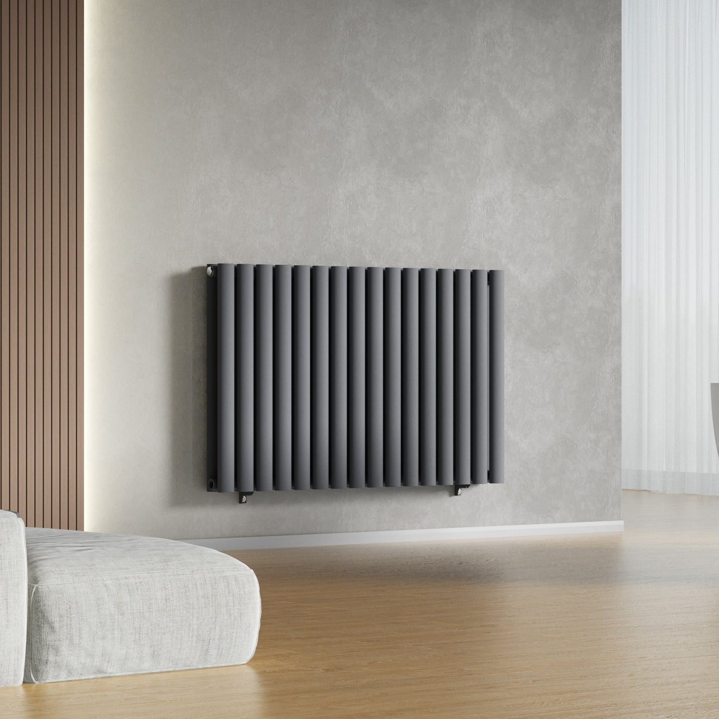 960mm x 600mm Anthracite Gray Designer Horizontal Double Column Radiator, 4147 BTU