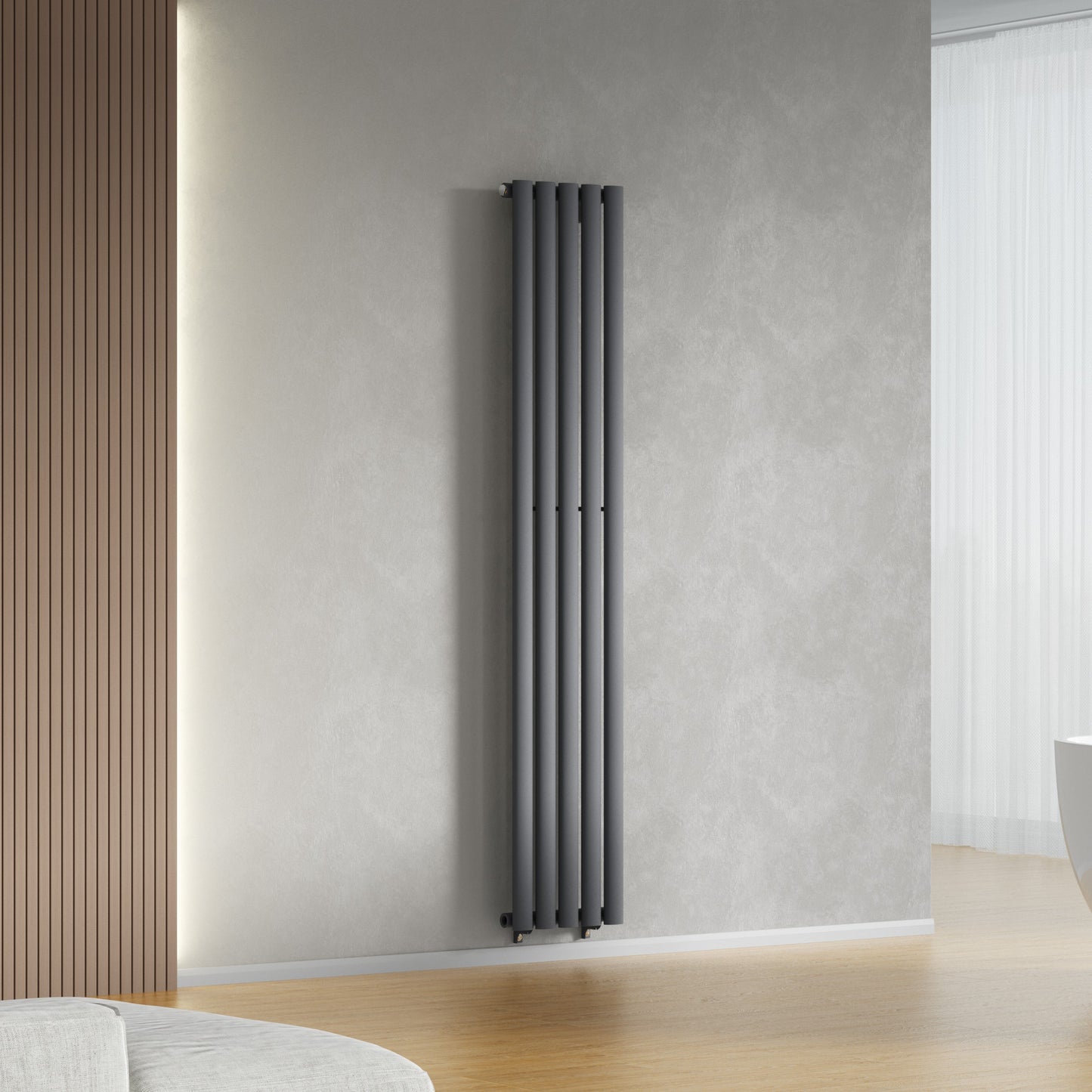 300mm x 1600mm Anthracite Gray Designer Vertical Single Column Radiator, 1695 BTU