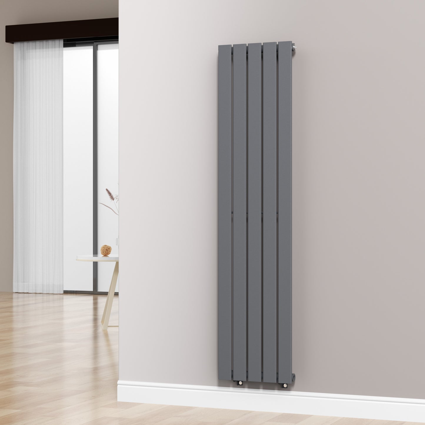  376mm x 1600mm Anthracite Gray Designer Vertical Single Flat Panel Radiator, 2131 BTU