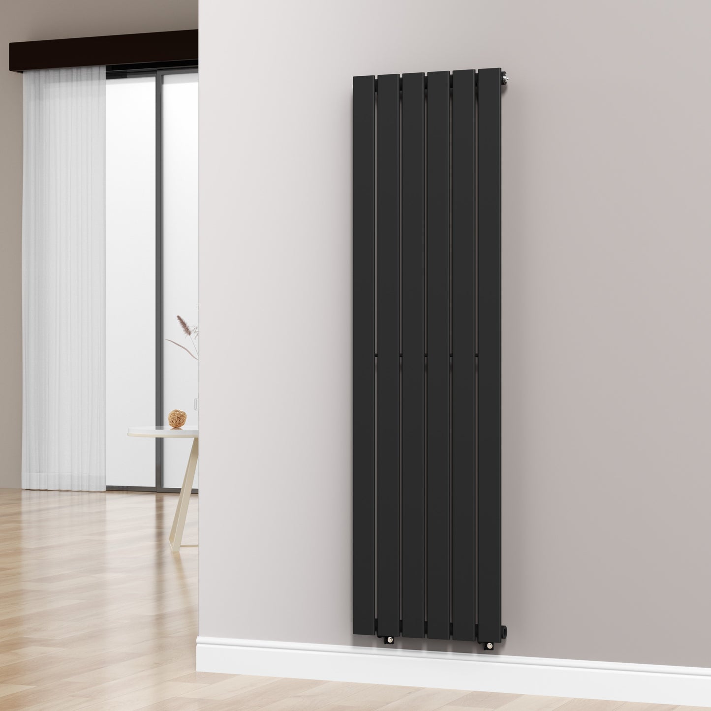 452mm x 1600mm Black Designer Vertical Single Flat Panel Radiator, 2558 BTU