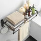Black Towel Rail Holder Wall Mounted Rack Shelf With Mesh 