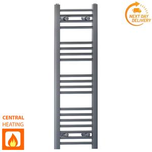 300mm x 1000mm Anthracite Grey Heated Towel Rail Radiator | Flat Central Heating