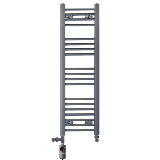 Dual Fuel 300 x 1000 mm gerader anthrazitgrauer Handtuchheizkörper – (inkl. Ventile + Elektroheizungs-Kit) 