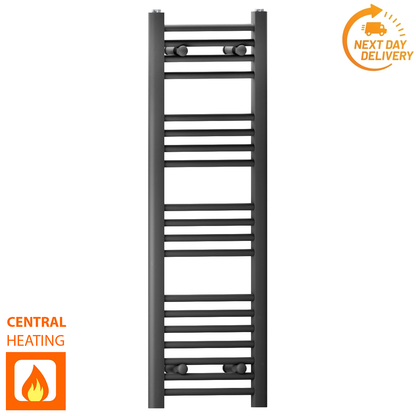  300mm Wide - 1000mm High Flat Black Heated Towel Rail Radiator 