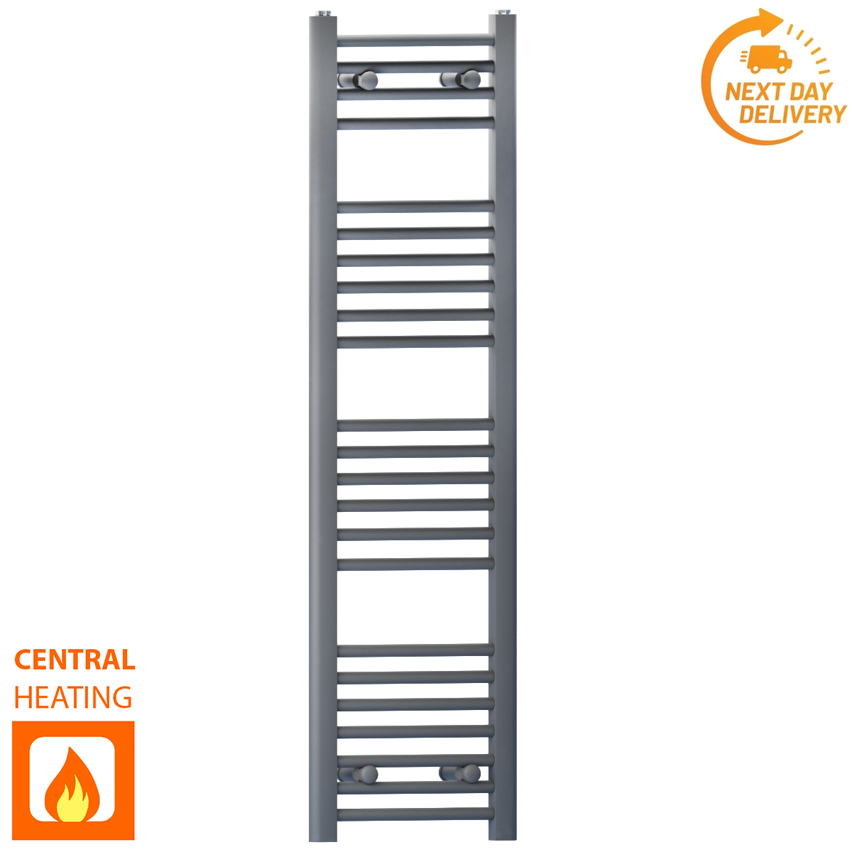  300mm Wide - 1200mm High Anthracite Grey Heated Towel Rail Radiator