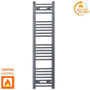 300mm x 1200mm Anthracite Grey Heated Towel Rail Radiator | Flat Central Heating