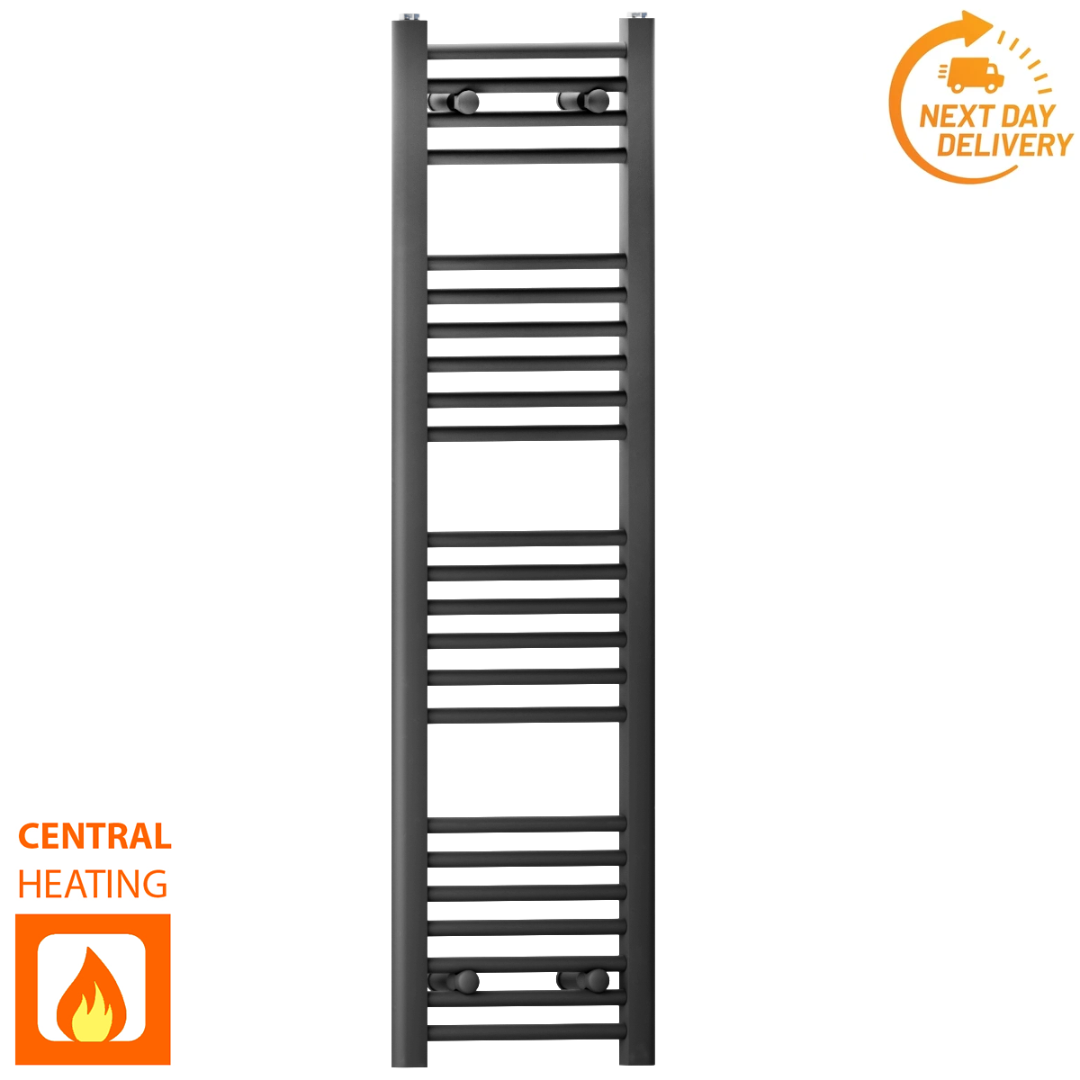  300mm Wide - 1200mm High Flat Black Heated Towel Rail Radiator