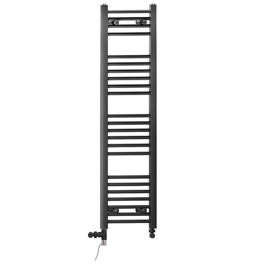Sèche-serviettes droit bi-énergie 300 x 1 200 mm, noir mat (avec vannes et kit de chauffage électrique) 