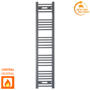 300mm x 1400mm Anthracite Grey Heated Towel Rail Radiator | Flat Central Heating