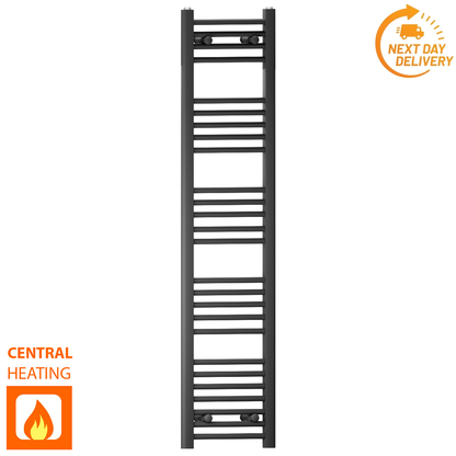  300mm Wide - 1400mm High Flat Black Heated Towel Rail Radiator 