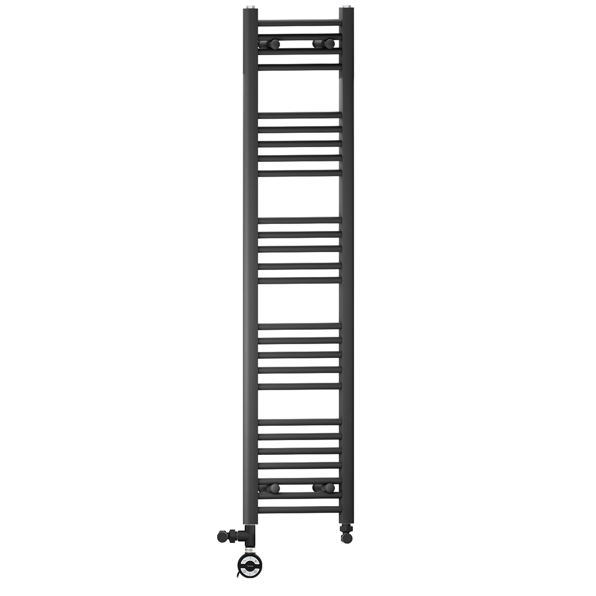  Dual Fuel 350 x 1400mm Straight Matt Black Heated Towel Rail - (incl. Valves + Electric Heating Kit)