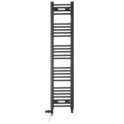  Dual Fuel 350 x 1400mm Straight Matt Black Heated Towel Rail - (incl. Valves + Electric Heating Kit) 