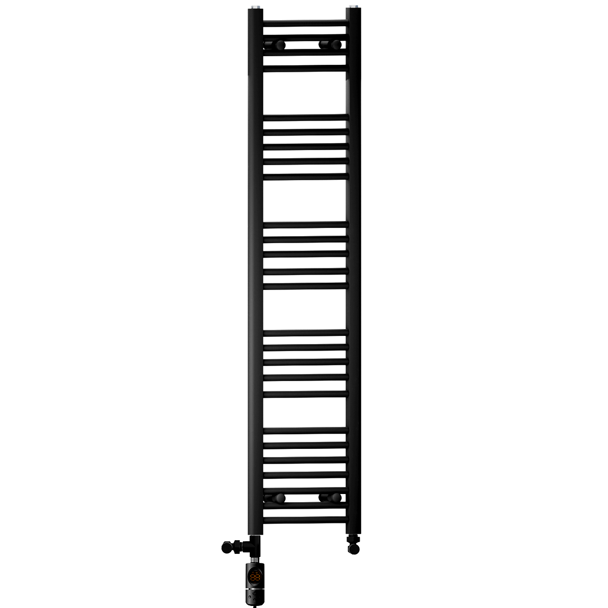  300mm x 1400mm Matt Black Dual Fuel Heated Towel Rail | Flat Ladder
