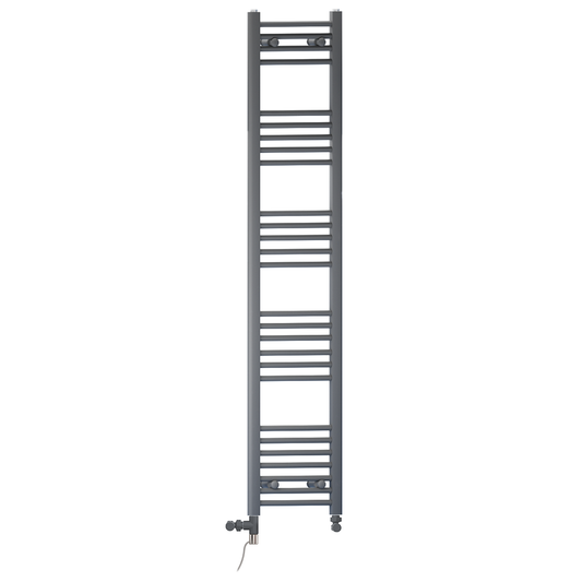 Dual Fuel 300 x 1600mm Straight Anthracite Grey Heated Towel Rail - (incl. Valves + Electric Heating Kit) 