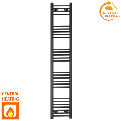  300mm Wide - 1600mm High Flat Black Heated Towel Rail Radiator 