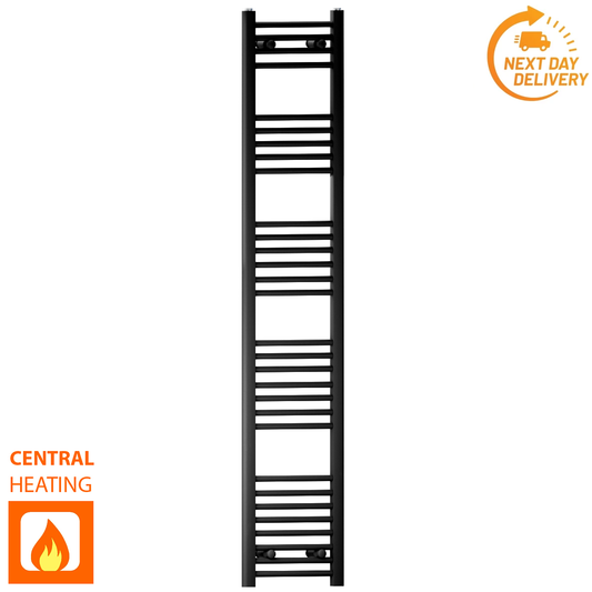 300mm Wide - 1700mm High Flat Black Heated Towel Rail Radiator 