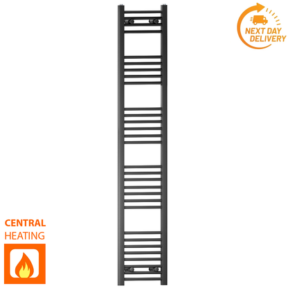  350mm Wide - 1700mm High Flat Black Heated Towel Rail Radiator 