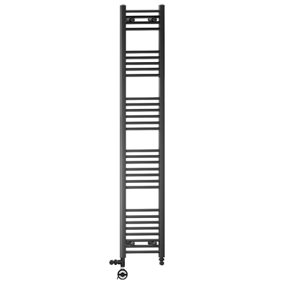  Dual Fuel 300 x 1700mm Straight Matt Black Heated Towel Rail - (incl. Valves + Electric Heating Kit) 