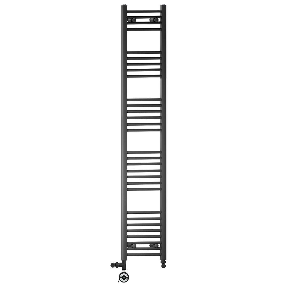  Dual Fuel 350 x 1700mm Straight Matt Black Heated Towel Rail - (incl. Valves + Electric Heating Kit)