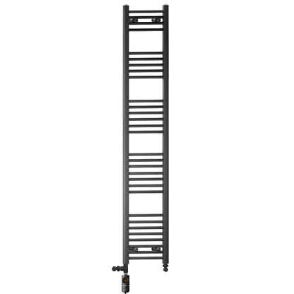  Dual Fuel 300 x 1700mm Straight Matt Black Heated Towel Rail - (incl. Valves + Electric Heating Kit) 