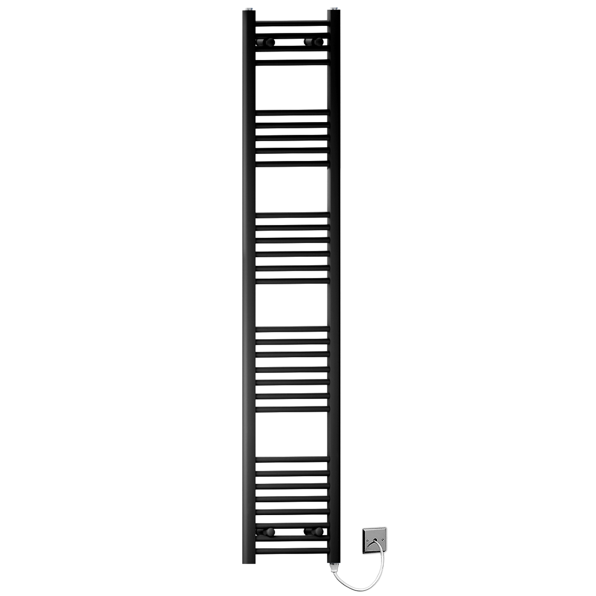 300mm x 1700mm Matt Black Electric Pre-Filled Heated Towel Rail | Flat Ladder