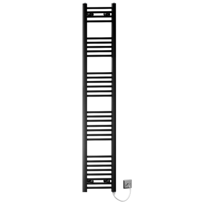  300mm x 1700mm Matt Black Electric Pre-Filled Heated Towel Rail | Flat Ladder 