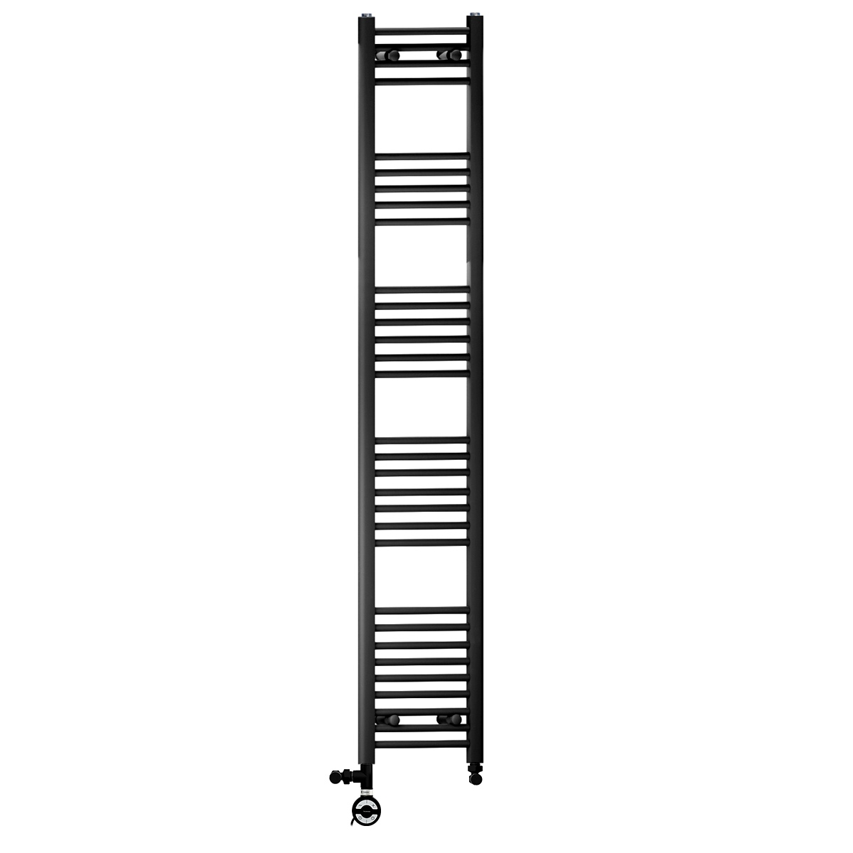  Dual Fuel 300 x 1800 mm gerader, mattschwarzer Handtuchheizkörper – (inkl. Ventile + Elektroheizungs-Kit)
