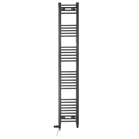 Dual Fuel 350 x 1800mm Straight Matt Black Heated Towel Rail - (incl. Valves + Electric Heating Kit) 