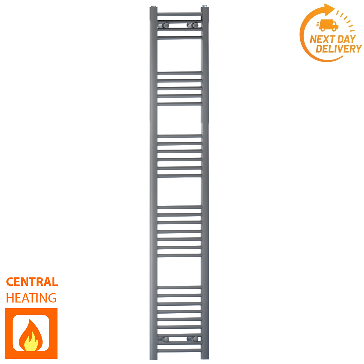  400mm Wide - 1800mm High Anthracite Grey Heated Towel Rail Radiator