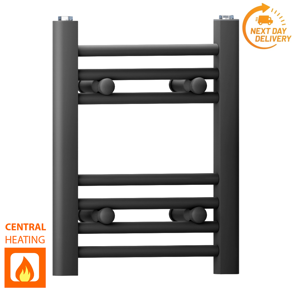  300mm Wide - 400mm High Flat Black Heated Towel Rail Radiator