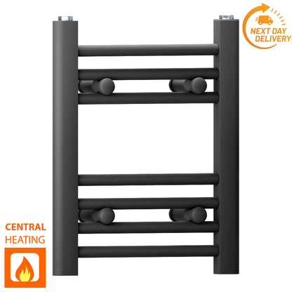  300mm Wide - 400mm High Flat Black Heated Towel Rail Radiator 