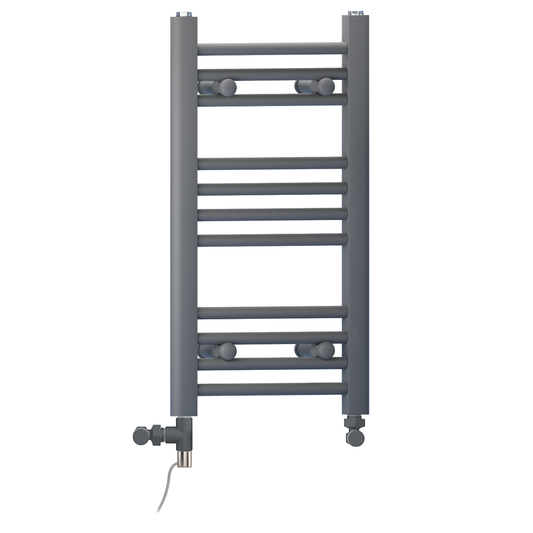 Dual Fuel 300 x 600 mm gerader anthrazitgrauer Handtuchheizkörper – (inkl. Ventile + Elektroheizungs-Kit) 
