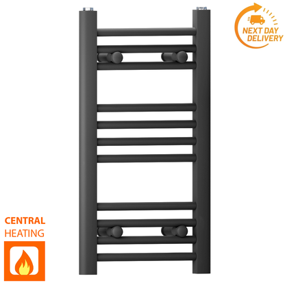  350mm Wide - 600mm High Flat Black Heated Towel Rail Radiator 