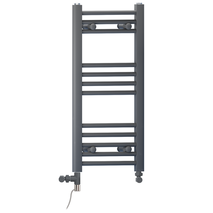  Dual Fuel 300 x 700mm Straight Anthracite Grey Heated Towel Rail - (incl. Valves + Electric Heating Kit) 