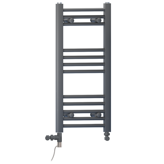 Sèche-serviettes droit bi-énergie 300 x 700 mm gris anthracite (robinets et kit de chauffage électrique inclus) 