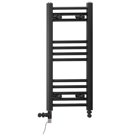 Sèche-serviettes droit bi-énergie 300 x 700 mm, noir mat (robinets et kit de chauffage électrique inclus) 