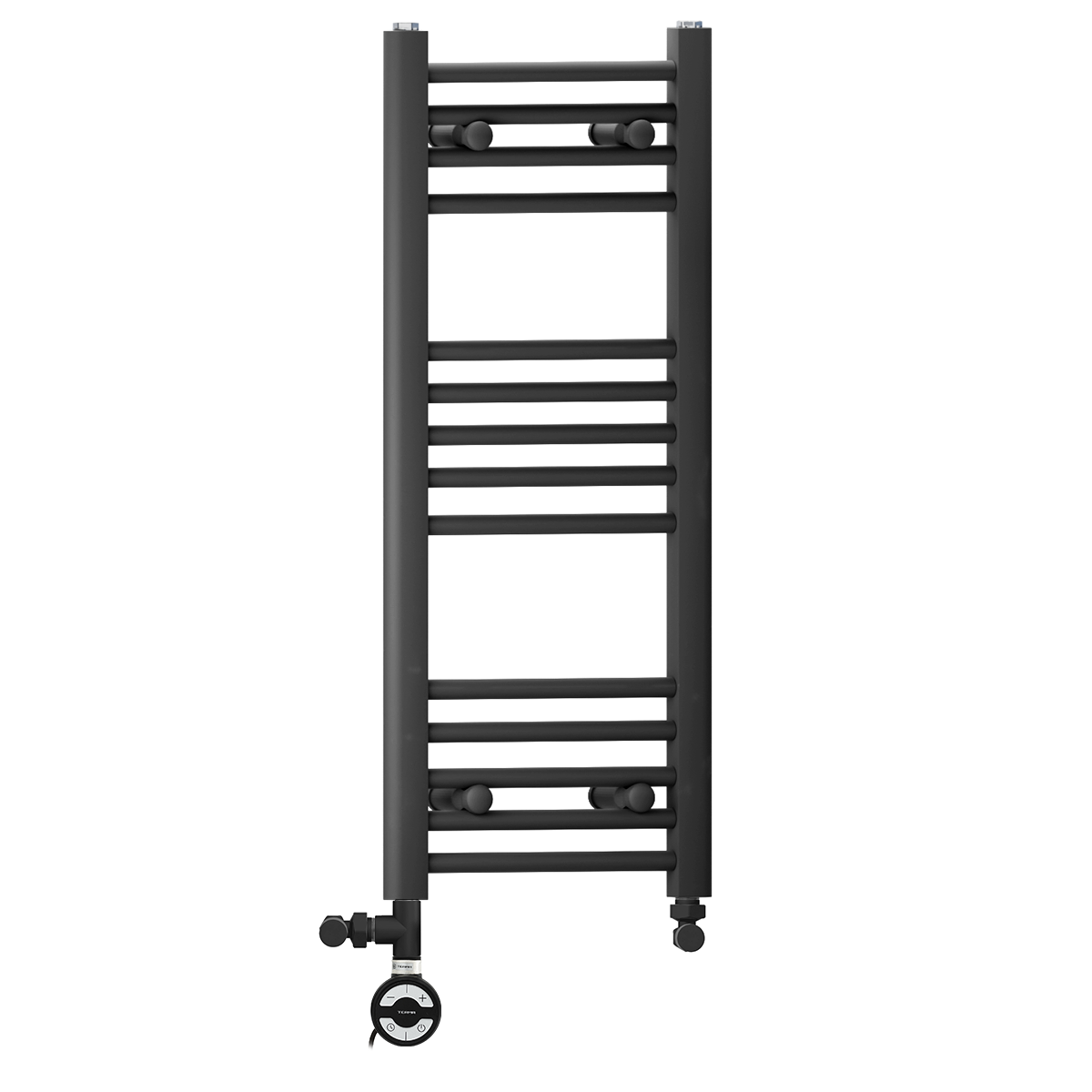  Dual Fuel 350 x 800 mm gerader, mattschwarzer Handtuchheizkörper – (inkl. Ventile + Elektroheizungs-Set)