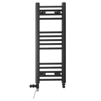  Dual Fuel 350 x 800 mm gerader, mattschwarzer Handtuchheizkörper – (inkl. Ventile + Elektroheizungs-Set) 